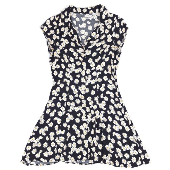 REFORMATION Concord Button Down Mini Dress Black Daisy Chain Floral Soft Girl 4 - Picture 1 of 6